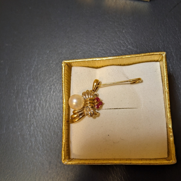 14k gold pendant with rubies and pearl - Picture 3 of 3
